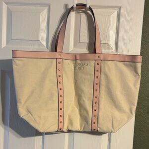 Victoria's Secret Cream and Pink Studded Tote